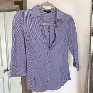 Blue and white striped Express button up